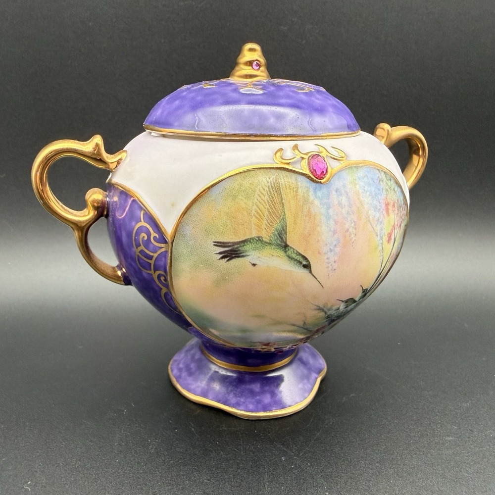 Ardleigh Elliott Garden Whispers Hummingbirds Jeweled Porcelain Music Box ~ 2000